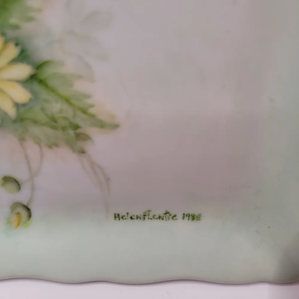 Vintage Hand Painted Floral Ceramic Vanity Tray Serving Plate Artist Signed